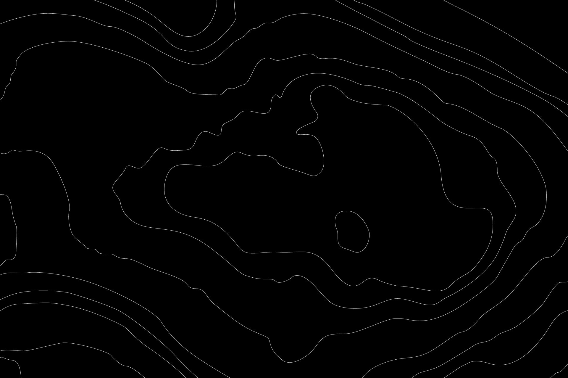 Topographic map with black contour lines on a black background